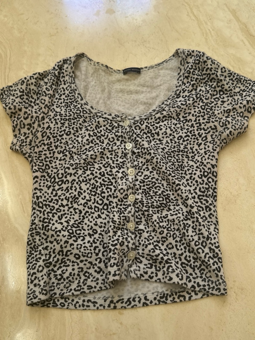 Brandy Melville White and Black Leopard Button-Front Top